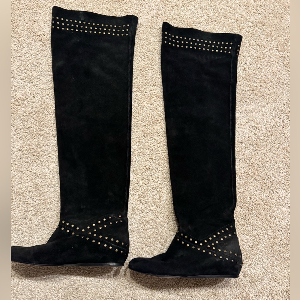 See by Chloe black over the knee suede gold studded boots size 39 1/2